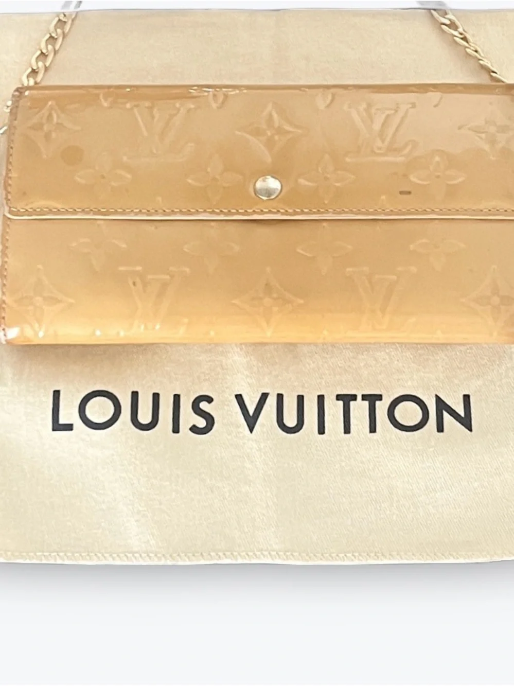 Louis Vuitton Gold Yellow Vernis Long Wallet with Gold Chain